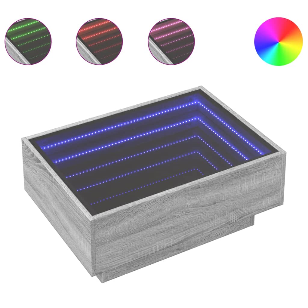 Τραπεζάκι Σαλονιού με LED Γκρι 70x50x30 εκ. Επεξεργασμένο Ξύλο - Pakobazaar