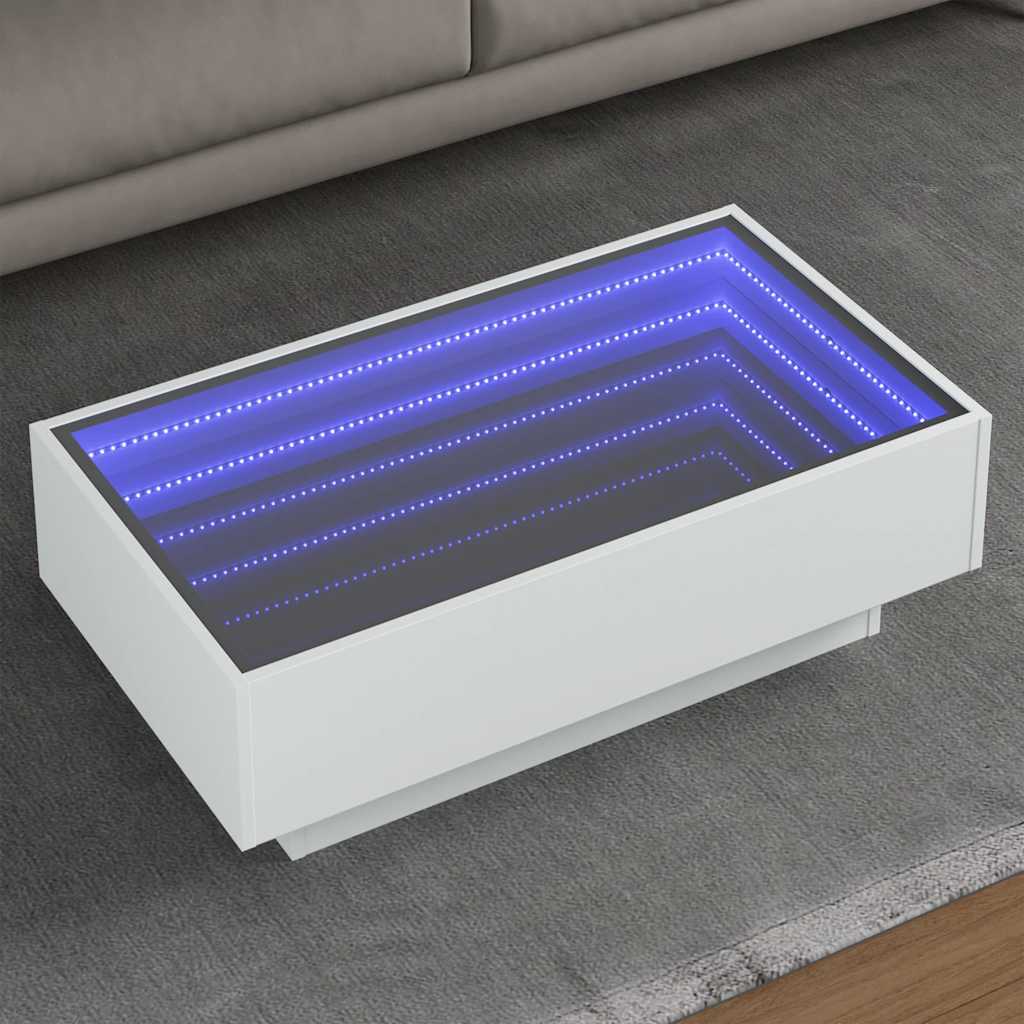 Τραπεζάκι Σαλονιού με LED Λευκό 90x50x30 εκ. Επεξεργασμένο Ξύλο - Pakobazaar