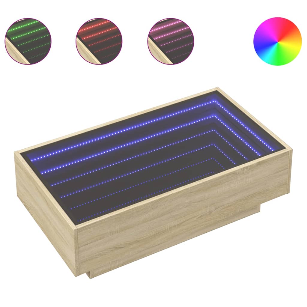 Τραπεζάκι Σαλονιού με LED Δρυς 90x50x30 εκ. Επεξεργασμένο Ξύλο - Pakobazaar