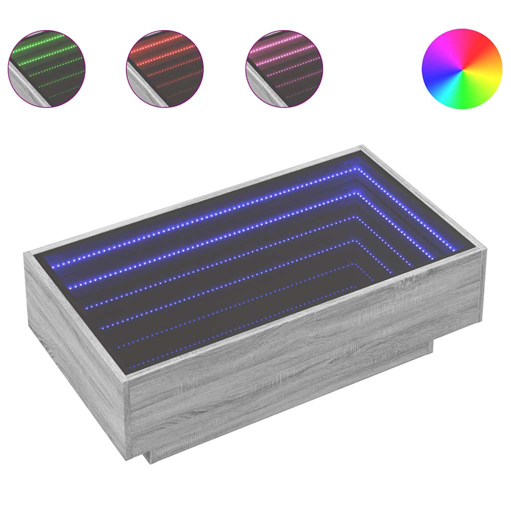 Τραπεζάκι Σαλονιού με LED Γκρι 90x50x30 εκ. Επεξεργασμένο Ξύλο