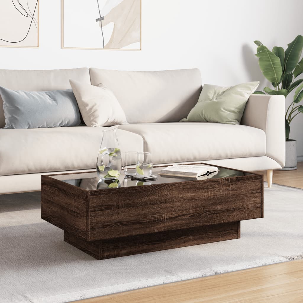 Τραπεζάκι Σαλονιού με LED Δρυς 90x50x30 εκ. Επεξεργασμένο Ξύλο - Pakobazaar