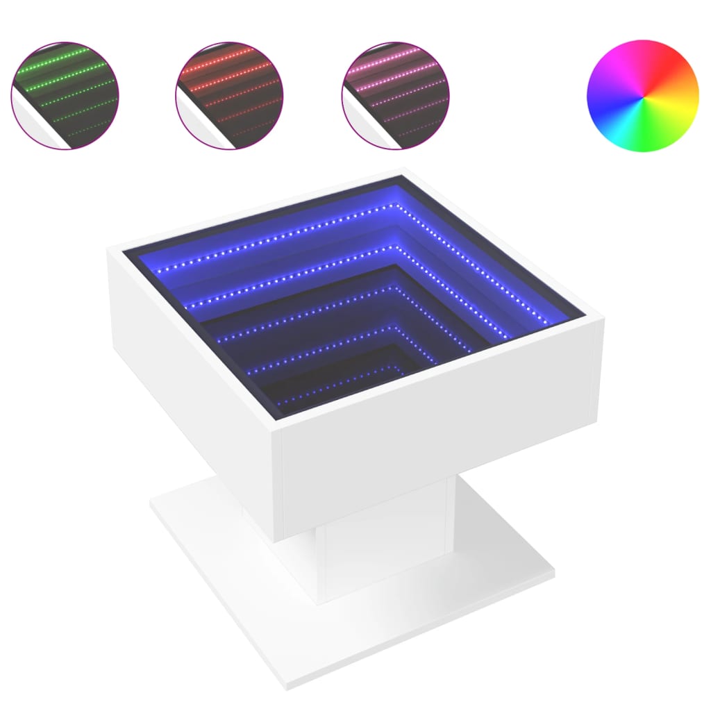 Τραπεζάκι Σαλονιού με LED Λευκό 50x50x45 εκ. Επεξεργασμένο Ξύλο - Pakobazaar