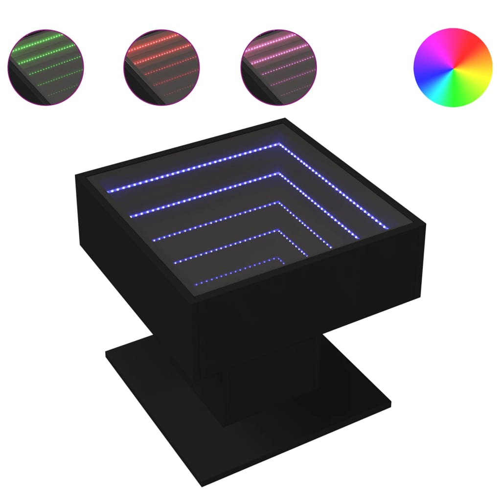 Τραπεζάκι Σαλονιού με LED Μαύρο 50x50x45 εκ. Επεξεργασμένο Ξύλο - Pakobazaar