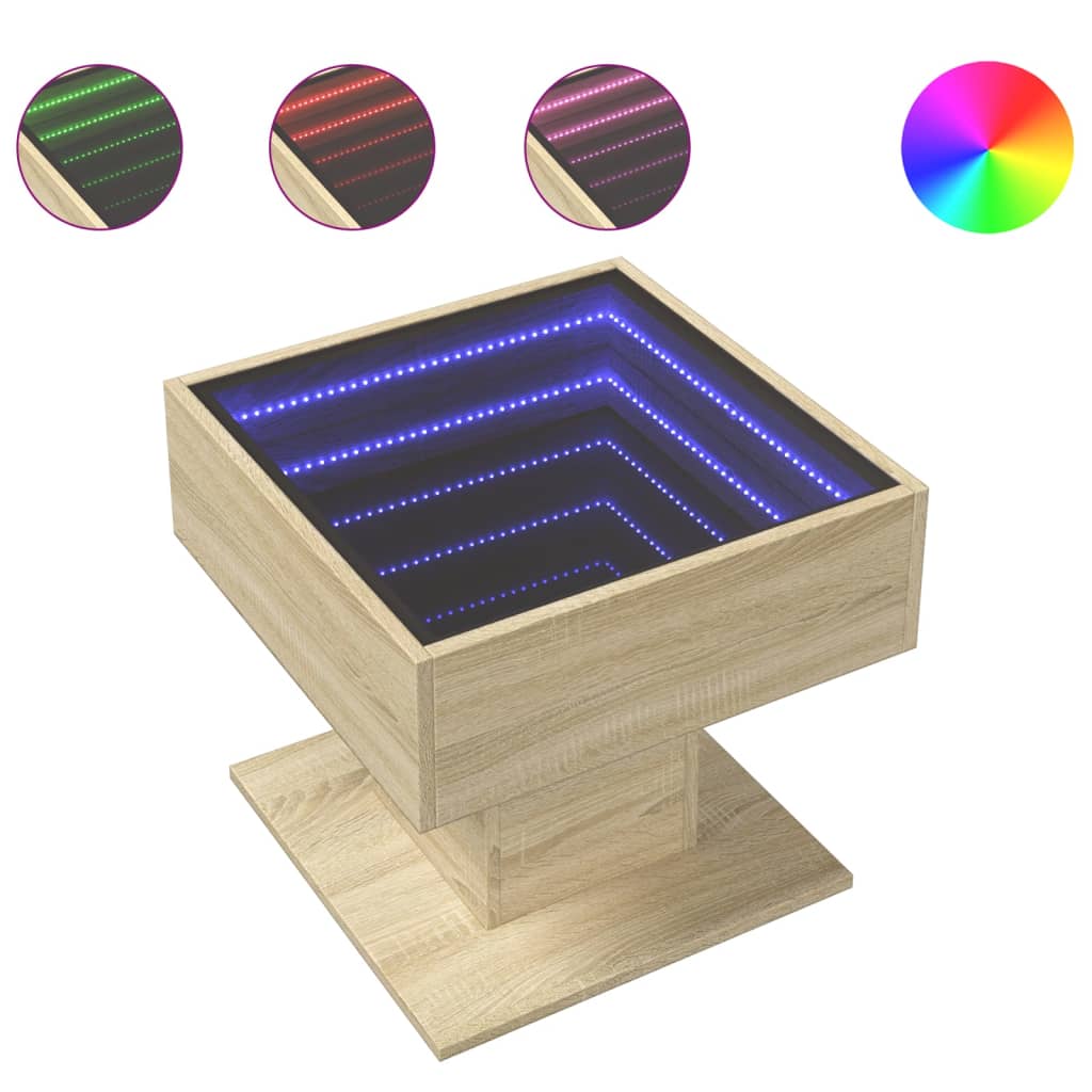 Τραπεζάκι Σαλονιού με LED Δρυς 50x50x45 εκ. Επεξεργασμένο Ξύλο - Pakobazaar