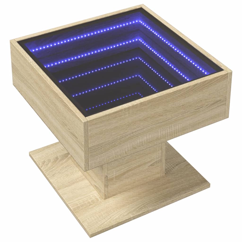 Τραπεζάκι Σαλονιού με LED Δρυς 50x50x45 εκ. Επεξεργασμένο Ξύλο - Pakobazaar
