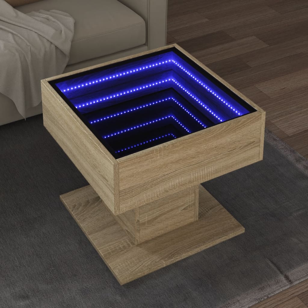 Τραπεζάκι Σαλονιού με LED Δρυς 50x50x45 εκ. Επεξεργασμένο Ξύλο - Pakobazaar