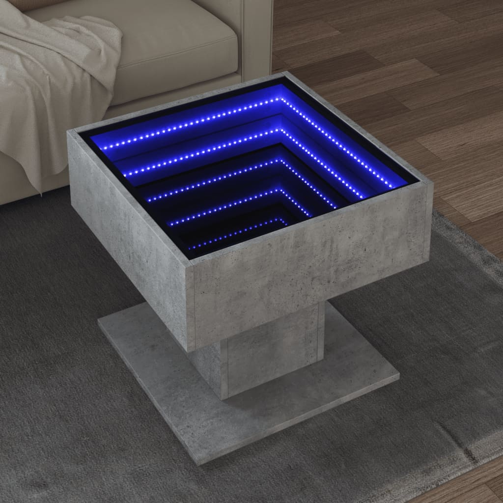 Τραπεζάκι Σαλονιού με LED Γκρι 50x50x45 εκ. Επεξεργασμένο Ξύλο - Pakobazaar
