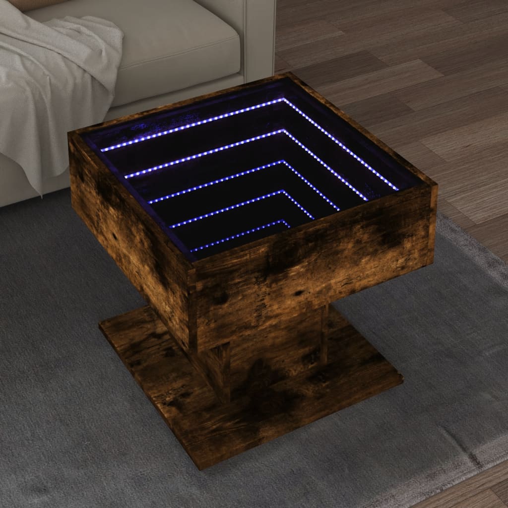 Τραπεζάκι Σαλονιού με LED Δρυς 50x50x45 εκ. Επεξεργασμένο Ξύλο - Pakobazaar