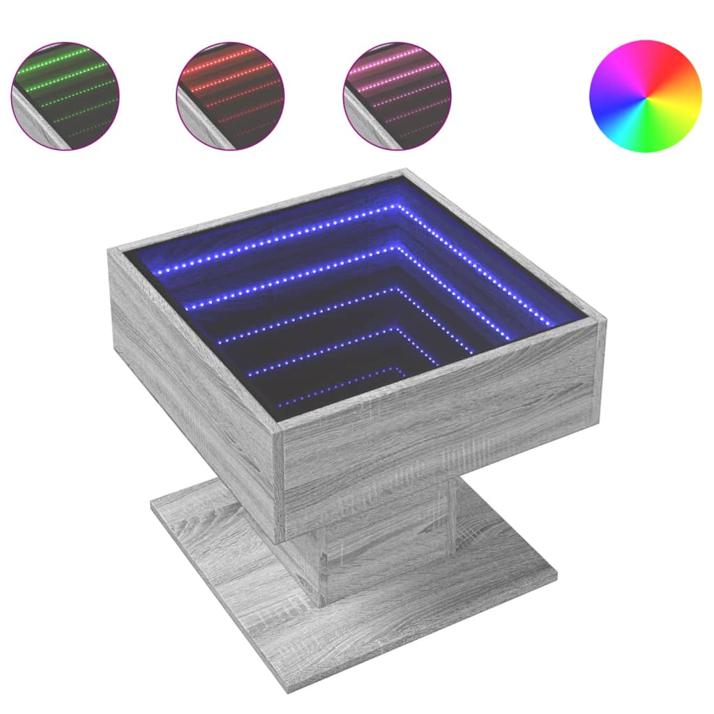 Τραπεζάκι Σαλονιού με LED Γκρι 50x50x45 εκ. Επεξεργασμένο Ξύλο - Pakobazaar