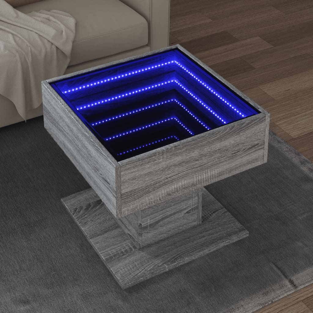Τραπεζάκι Σαλονιού με LED Γκρι 50x50x45 εκ. Επεξεργασμένο Ξύλο - Pakobazaar