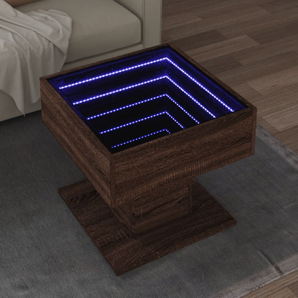 Τραπεζάκι Σαλονιού με LED Δρυς 50x50x45 εκ. Επεξεργασμένο Ξύλο - Pakobazaar