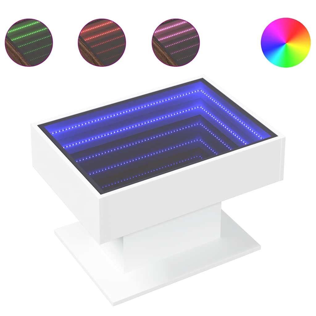 Τραπεζάκι Σαλονιού με LED Λευκό 70x50x45 εκ. Επεξεργασμένο Ξύλο - Pakobazaar