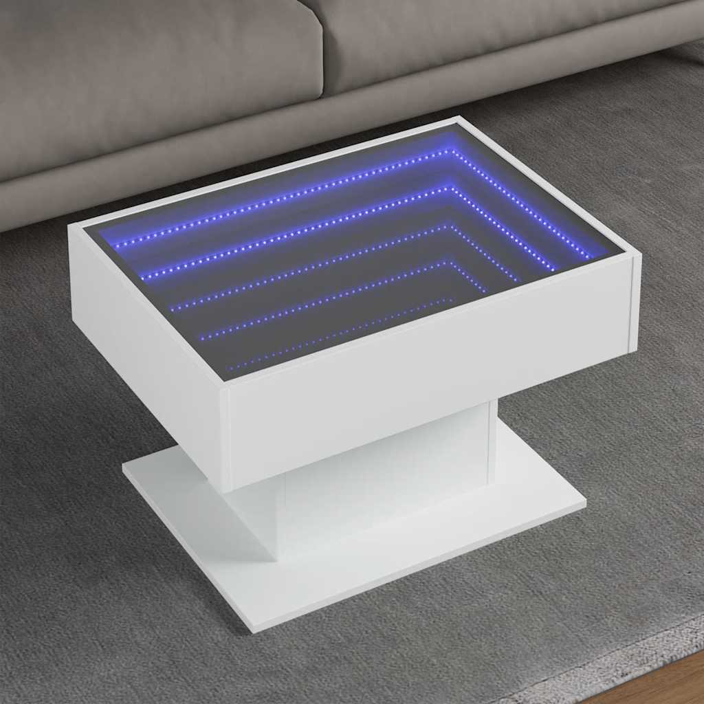 Τραπεζάκι Σαλονιού με LED Λευκό 70x50x45 εκ. Επεξεργασμένο Ξύλο - Pakobazaar