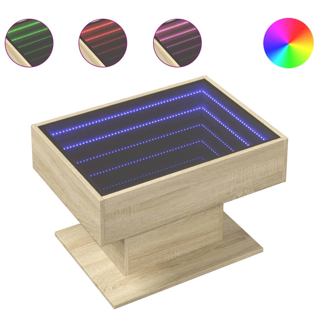 Τραπεζάκι Σαλονιού με LED Δρυς 70x50x45 εκ. Επεξεργασμένο Ξύλο - Pakobazaar