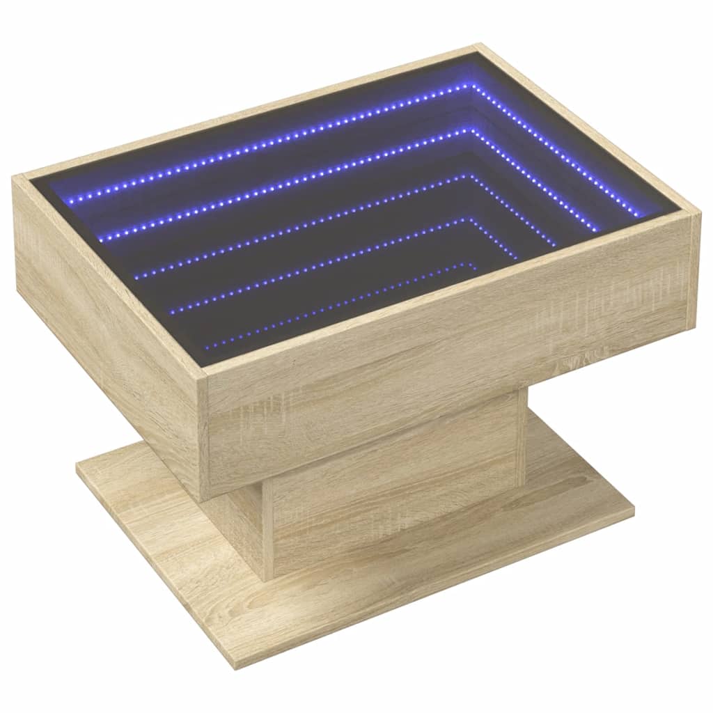 Τραπεζάκι Σαλονιού με LED Δρυς 70x50x45 εκ. Επεξεργασμένο Ξύλο - Pakobazaar