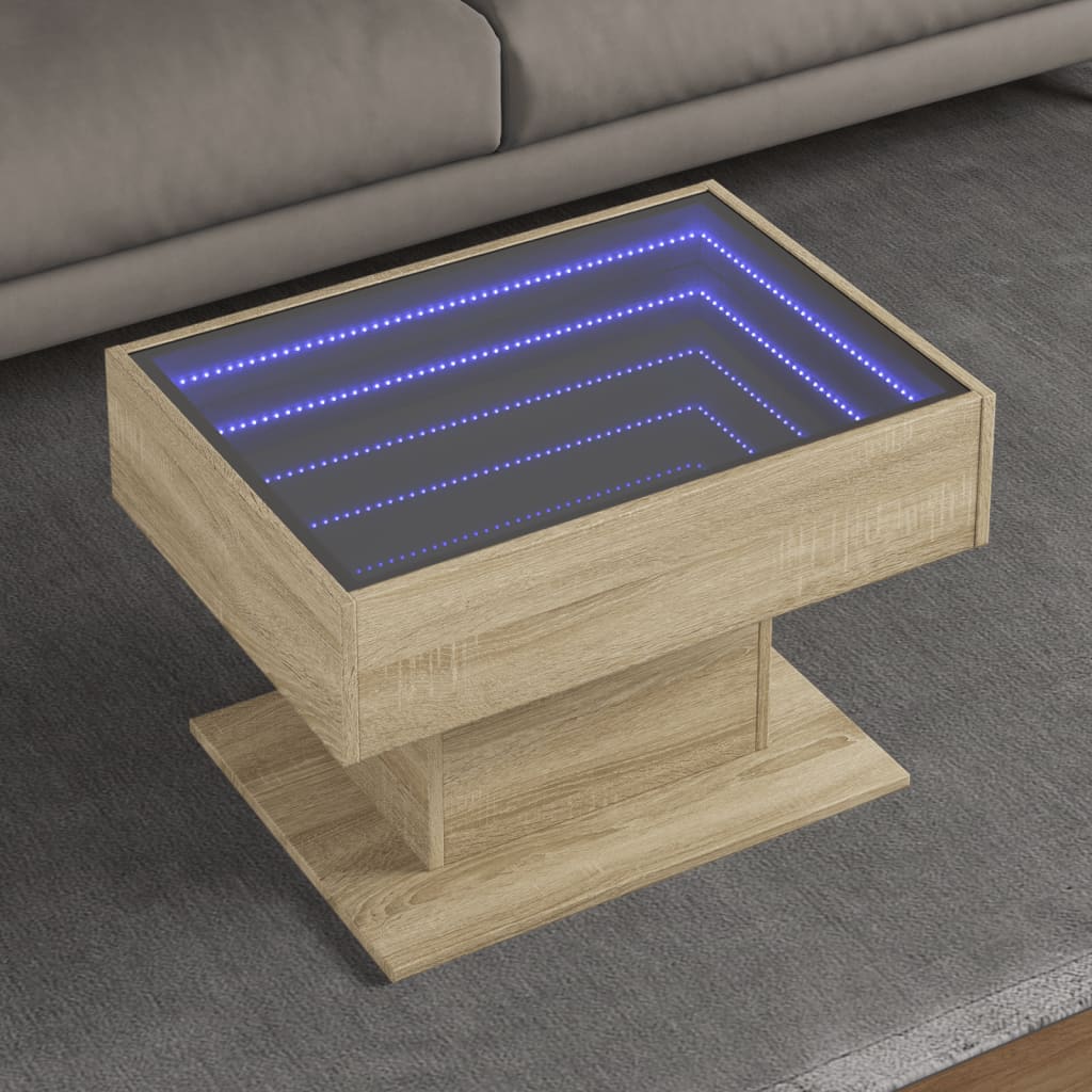 Τραπεζάκι Σαλονιού με LED Δρυς 70x50x45 εκ. Επεξεργασμένο Ξύλο - Pakobazaar