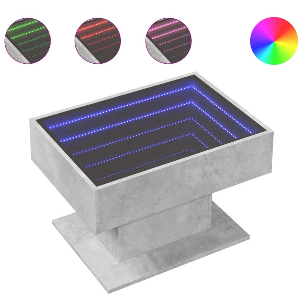 Τραπεζάκι Σαλονιού με LED Γκρι 70x50x45 εκ. Επεξεργασμένο Ξύλο - Pakobazaar