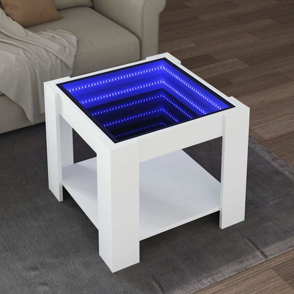 Τραπεζάκι Σαλονιού με LED Λευκό 53x53x45 εκ. Επεξεργασμένο Ξύλο - Pakobazaar