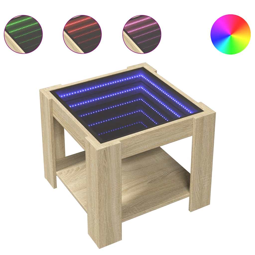 Τραπεζάκι Σαλονιού με LED Δρυς 53x53x45 εκ. Επεξεργασμένο Ξύλο - Pakobazaar