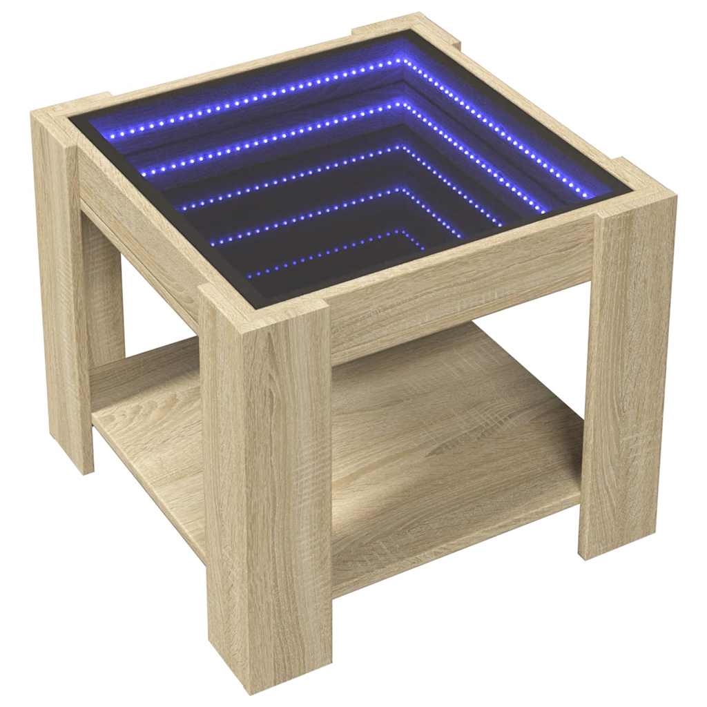 Τραπεζάκι Σαλονιού με LED Δρυς 53x53x45 εκ. Επεξεργασμένο Ξύλο - Pakobazaar