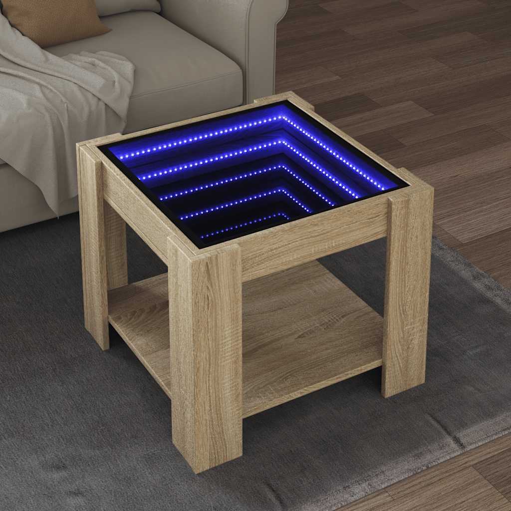 Τραπεζάκι Σαλονιού με LED Δρυς 53x53x45 εκ. Επεξεργασμένο Ξύλο - Pakobazaar