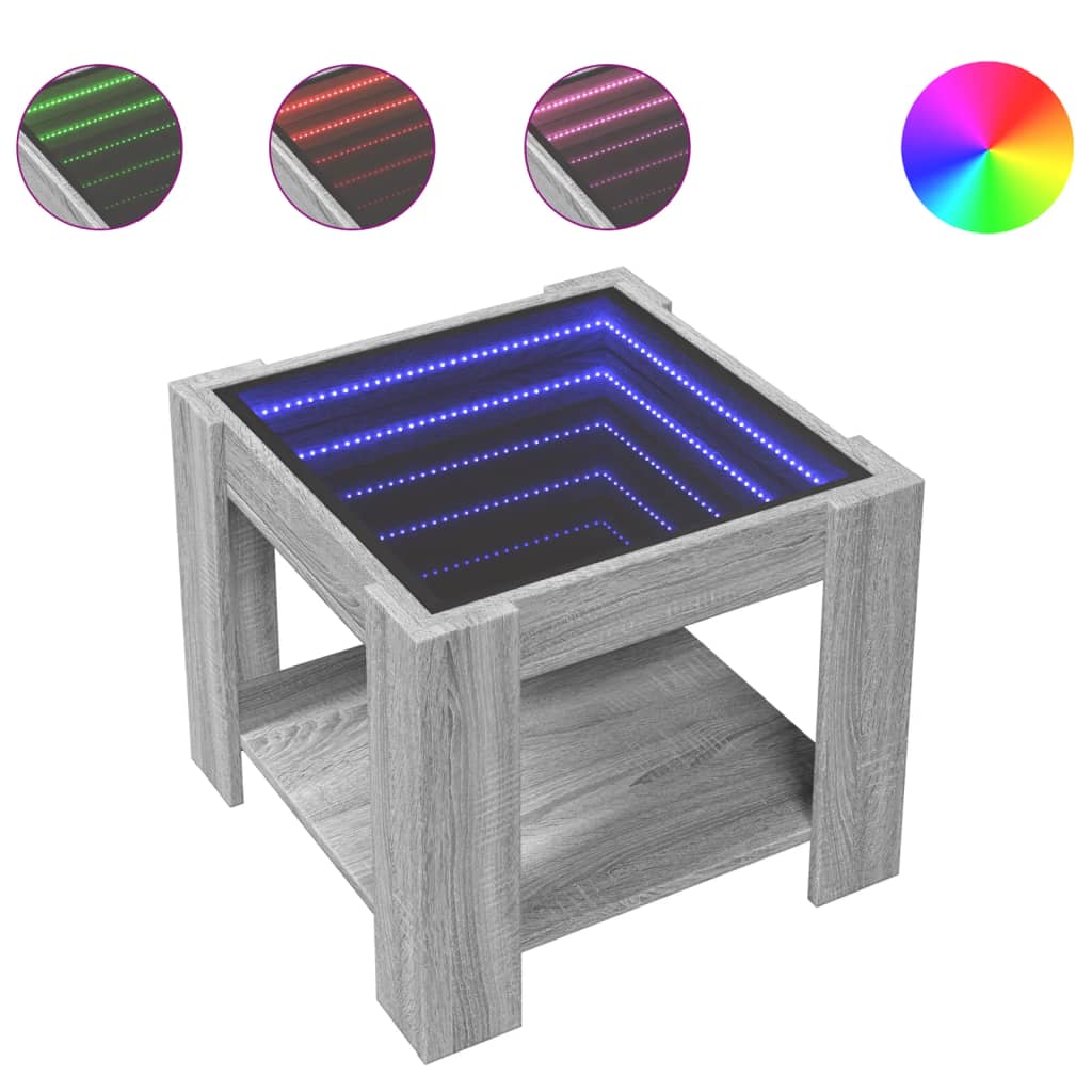 Τραπεζάκι Σαλονιού με LED Γκρι 53x53x45 εκ. Επεξεργασμένο Ξύλο - Pakobazaar
