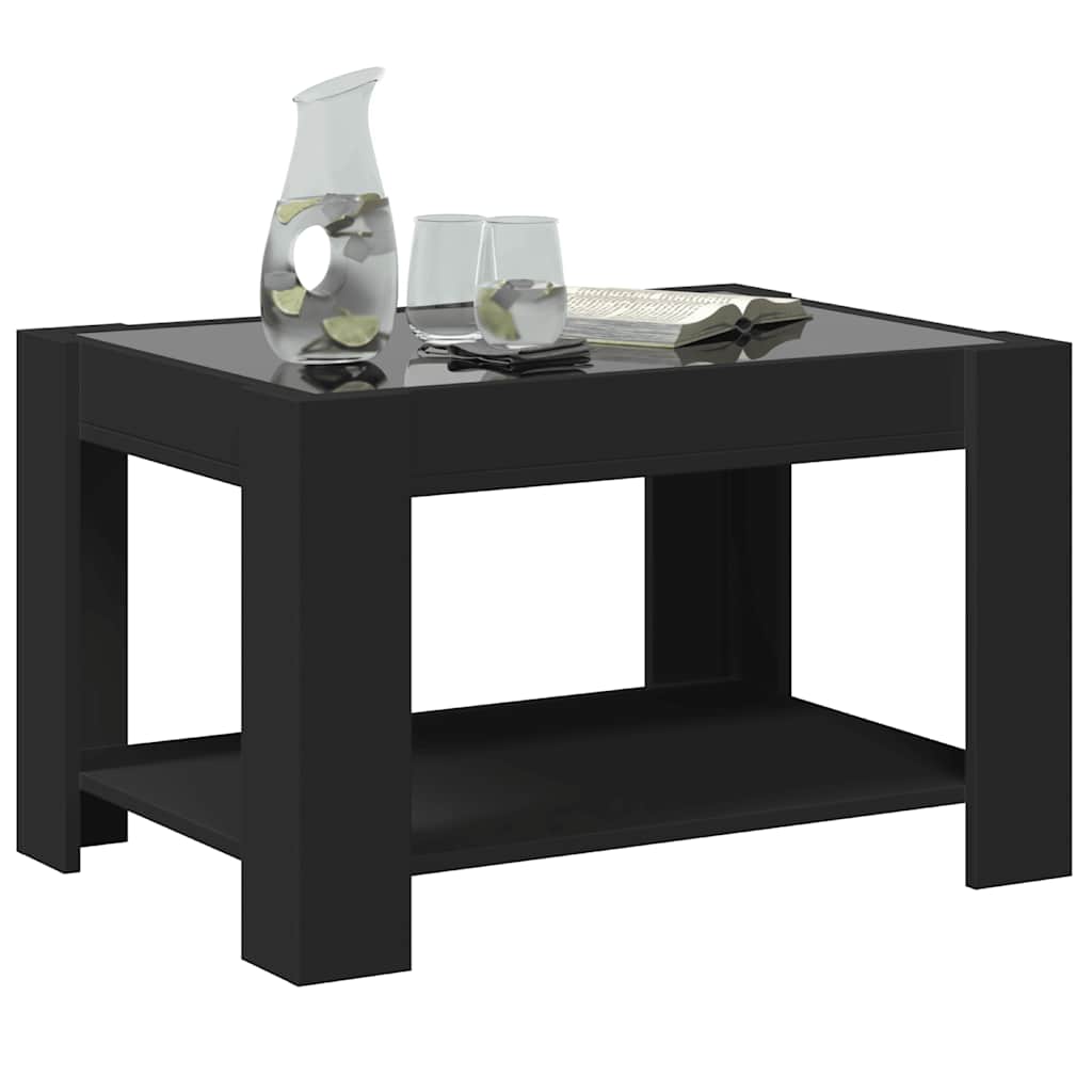 Τραπεζάκι Σαλονιού με LED Μαύρο 73x53x45 εκ. Επεξεργασμένο Ξύλο - Pakobazaar