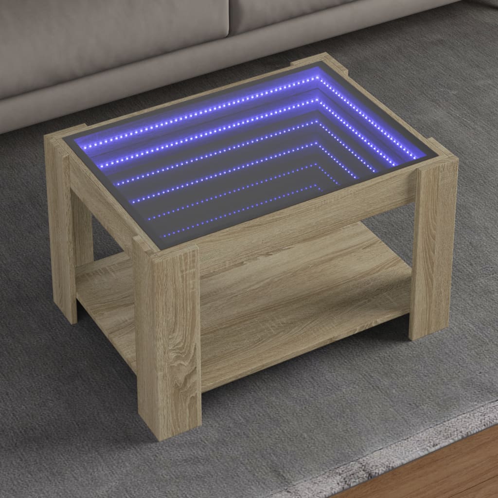 Τραπεζάκι Σαλονιού με LED Δρυς 73x53x45 εκ. Επεξεργασμένο Ξύλο - Pakobazaar