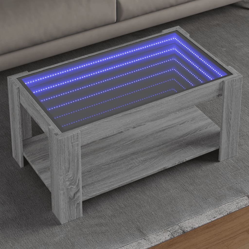 Τραπεζάκι Σαλονιού με LED Γκρι 93x53x45 εκ. Επεξεργασμένο Ξύλο - Pakobazaar