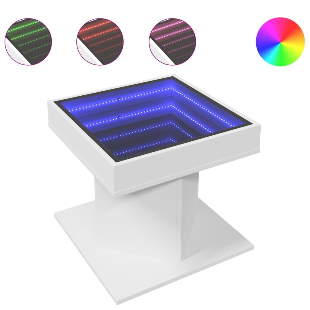 Τραπεζάκι Σαλονιού με LED Λευκό 50x50x45 εκ. Επεξεργασμένο Ξύλο - Pakobazaar