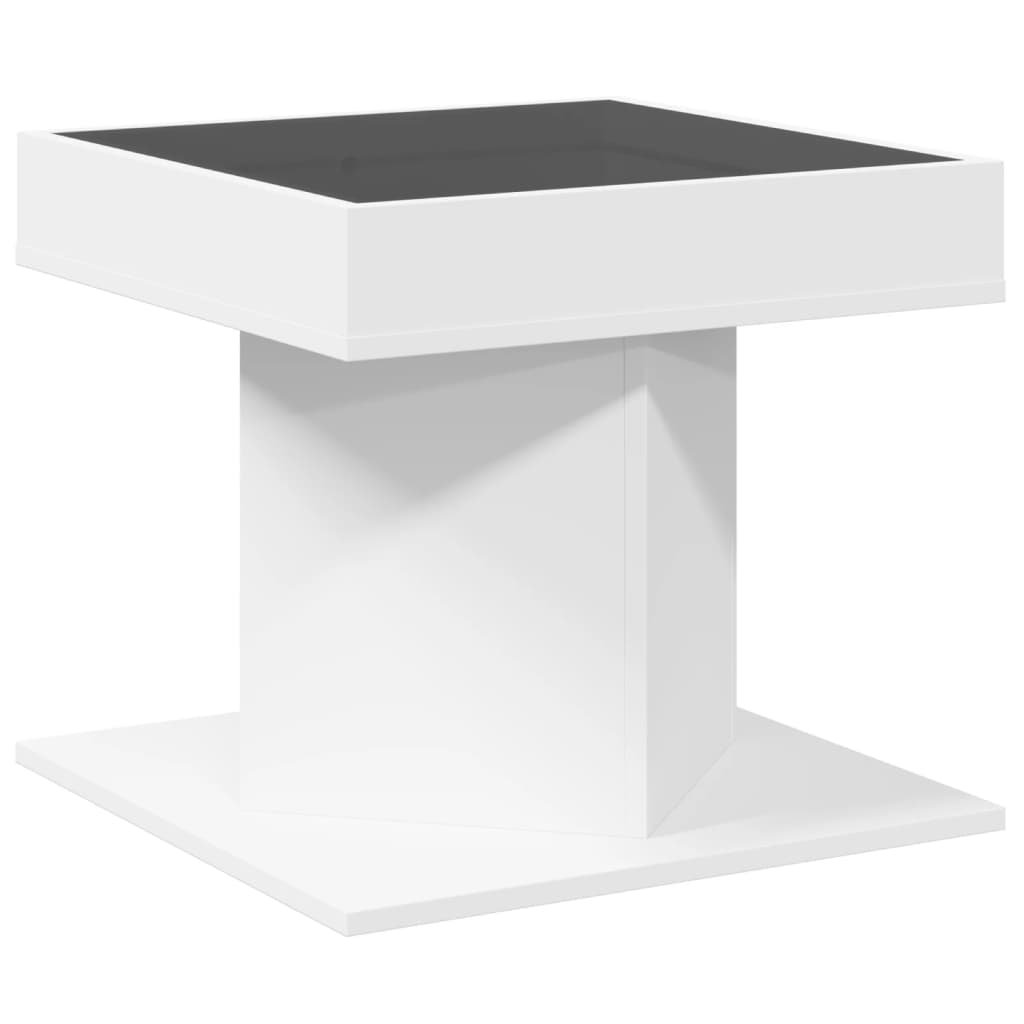 Τραπεζάκι Σαλονιού με LED Λευκό 50x50x45 εκ. Επεξεργασμένο Ξύλο - Pakobazaar