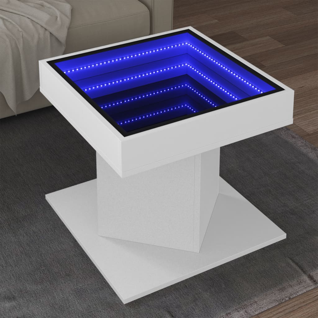 Τραπεζάκι Σαλονιού με LED Λευκό 50x50x45 εκ. Επεξεργασμένο Ξύλο - Pakobazaar
