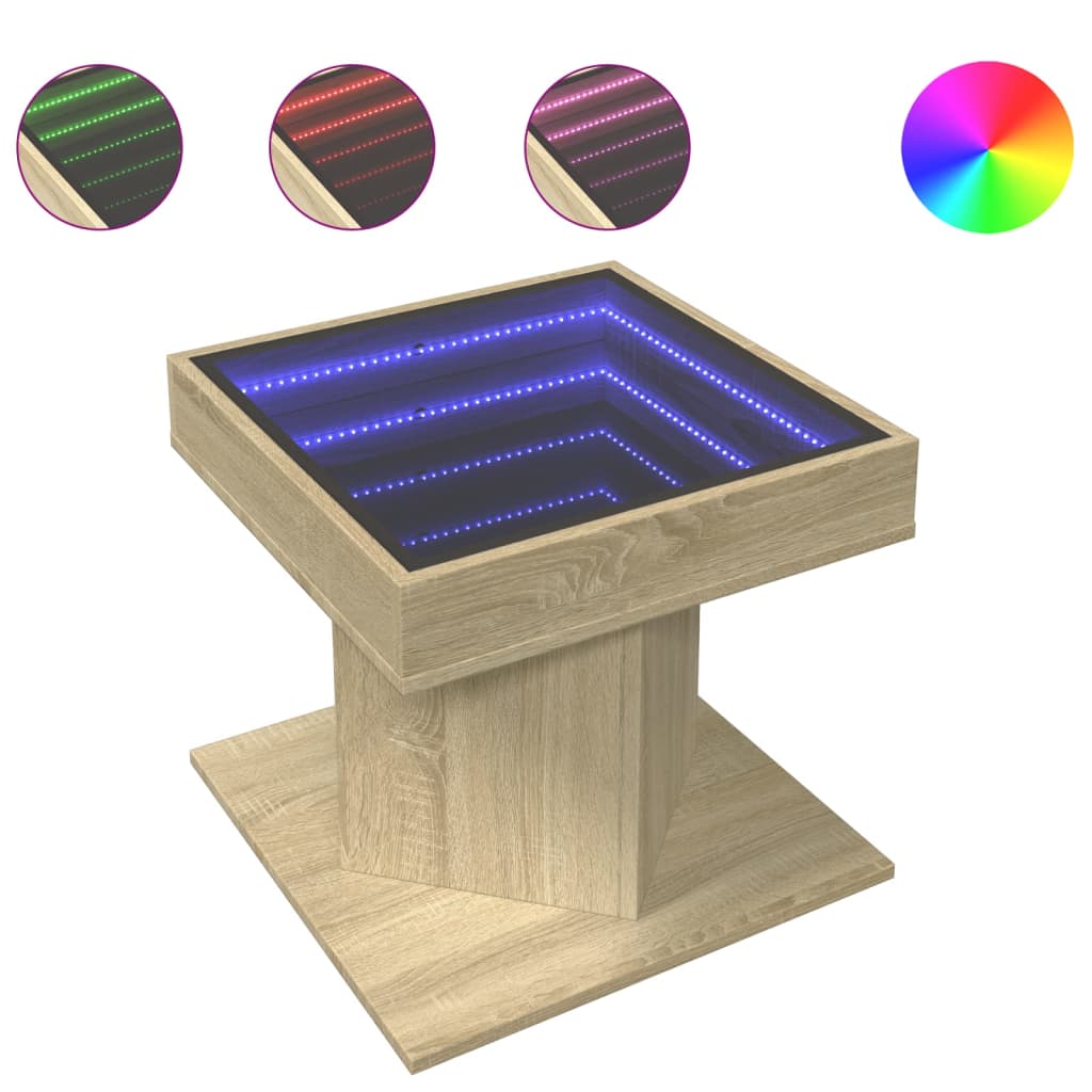 Τραπεζάκι Σαλονιού με LED Δρυς 50x50x45 εκ. Επεξεργασμένο Ξύλο - Pakobazaar