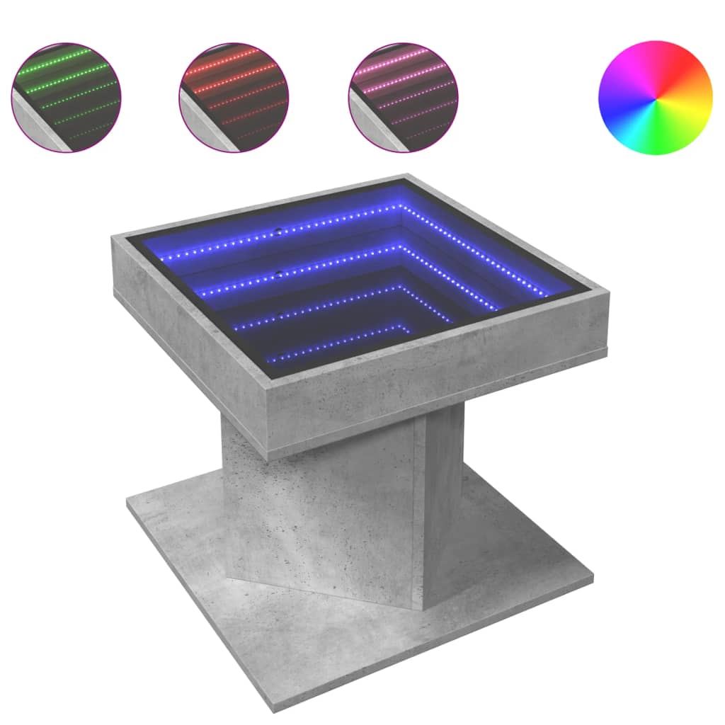 Τραπεζάκι Σαλονιού με LED Γκρι 50x50x45 εκ. Επεξεργασμένο Ξύλο - Pakobazaar