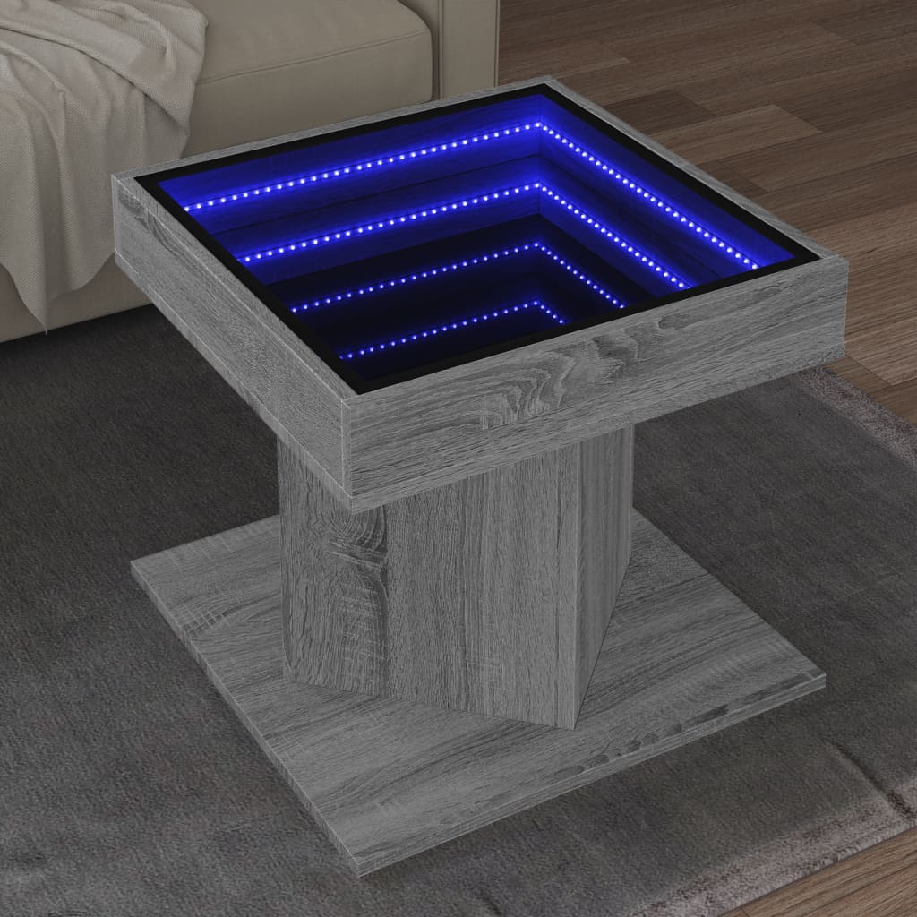 Τραπεζάκι Σαλονιού με LED Γκρι 50x50x45 εκ. Επεξεργασμένο Ξύλο - Pakobazaar