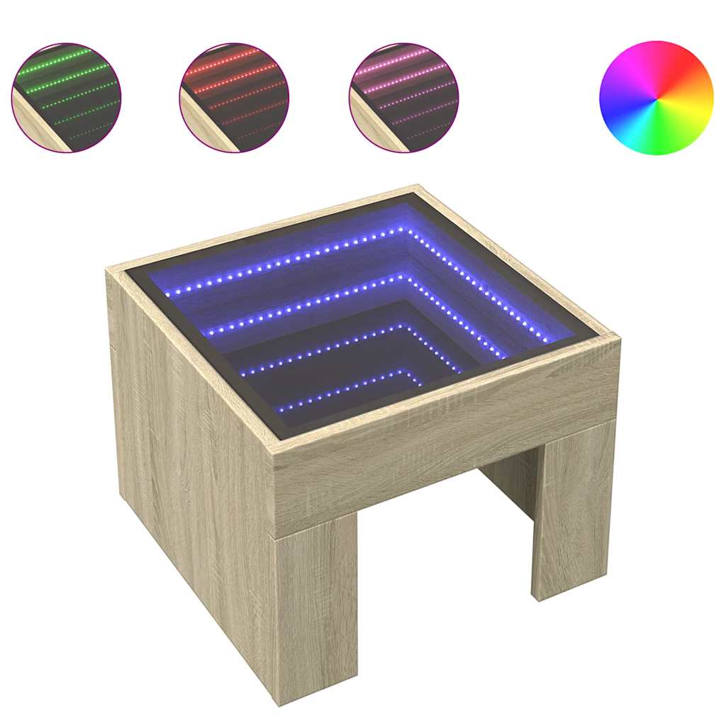 Τραπεζάκι Σαλονιού Άπειρο Φως LED Sonoma Δρυς 40x40x30 εκ. - Pakobazaar