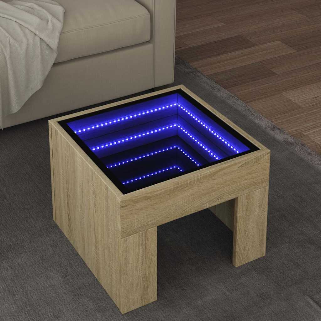 Τραπεζάκι Σαλονιού Άπειρο Φως LED Sonoma Δρυς 40x40x30 εκ. - Pakobazaar