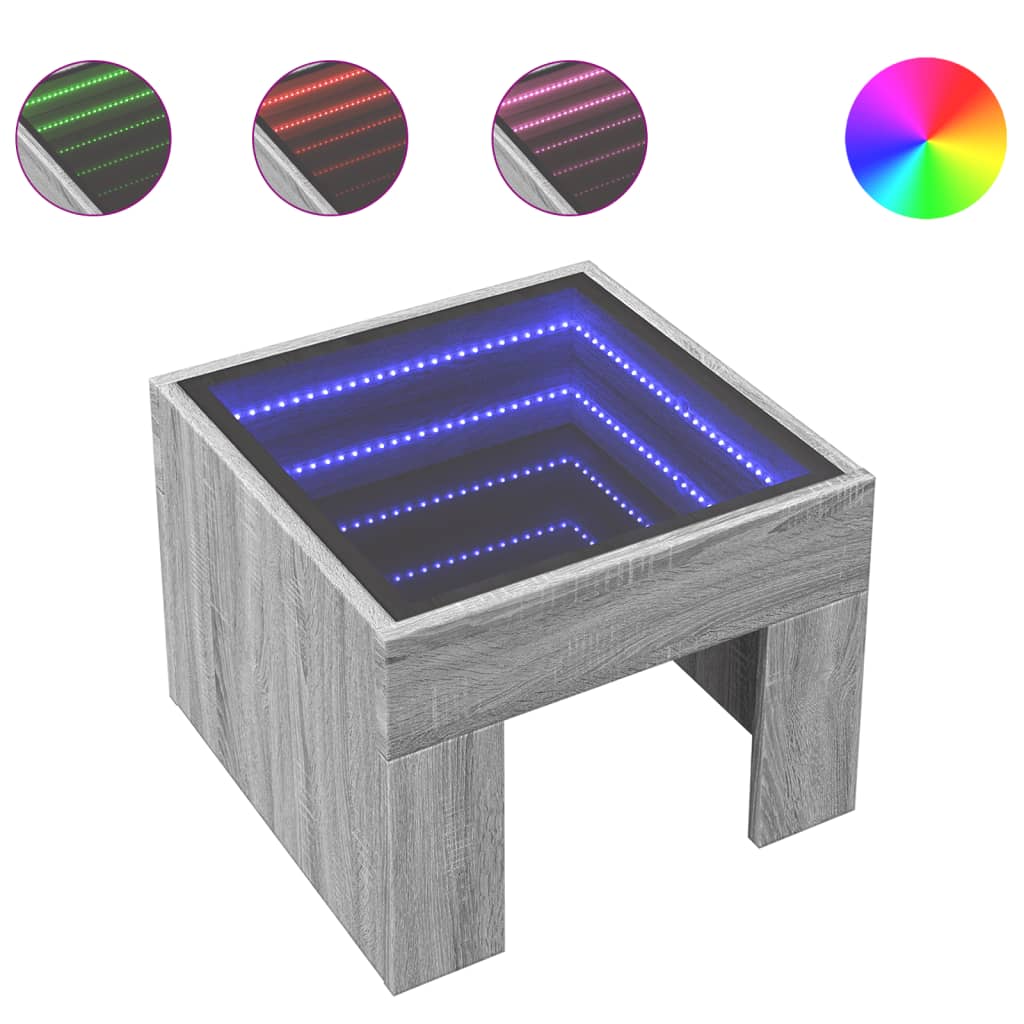 Τραπεζάκι Σαλονιού Άπειρο Φως LED Γκρι Sonoma 40x40x30 εκ.