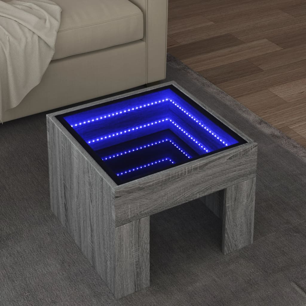 Τραπεζάκι Σαλονιού Άπειρο Φως LED Γκρι Sonoma 40x40x30 εκ.