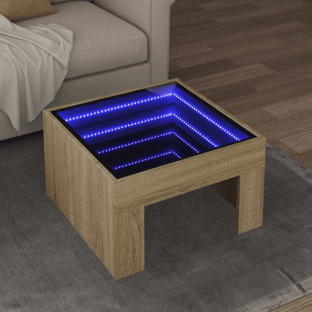 Τραπεζάκι Σαλονιού Άπειρο Φως LED Sonoma Δρυς 50x50x30 εκ. - Pakobazaar