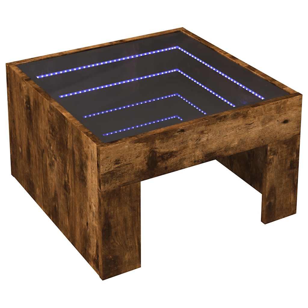 Τραπεζάκι Σαλονιού Άπειρο Φως LED Καπνιστή Δρυς 50x50x30 εκ. - Pakobazaar