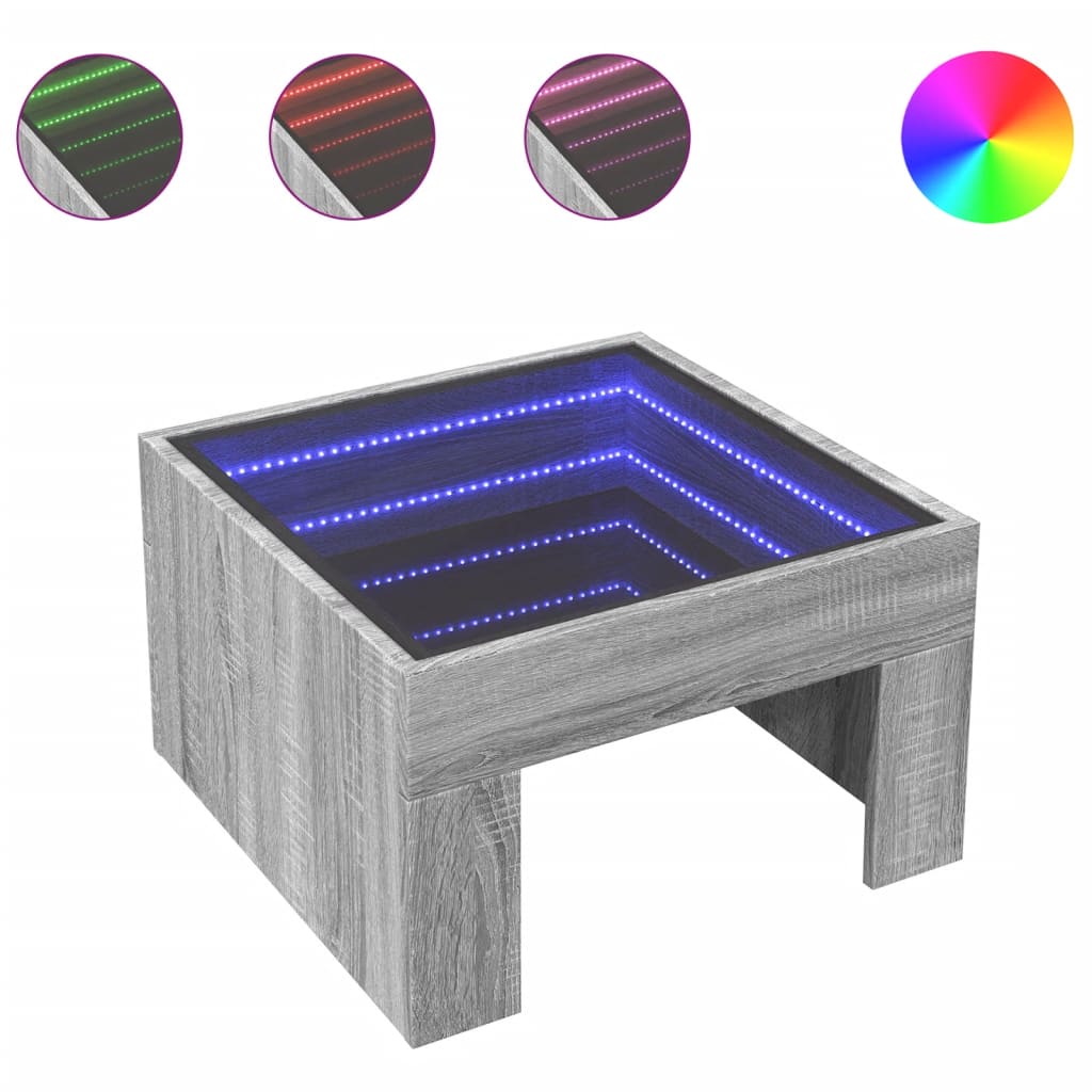 Τραπεζάκι Σαλονιού Άπειρο Φως LED Γκρι Sonoma 50x50x30 εκ.