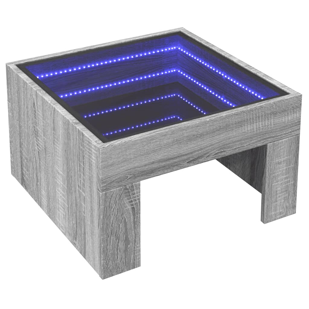 Τραπεζάκι Σαλονιού Άπειρο Φως LED Γκρι Sonoma 50x50x30 εκ.