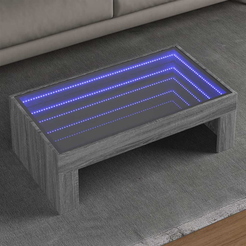 Τραπεζάκι Σαλονιού Άπειρο Φως LED Γκρι Sonoma 90x50x30 εκ. - Pakobazaar
