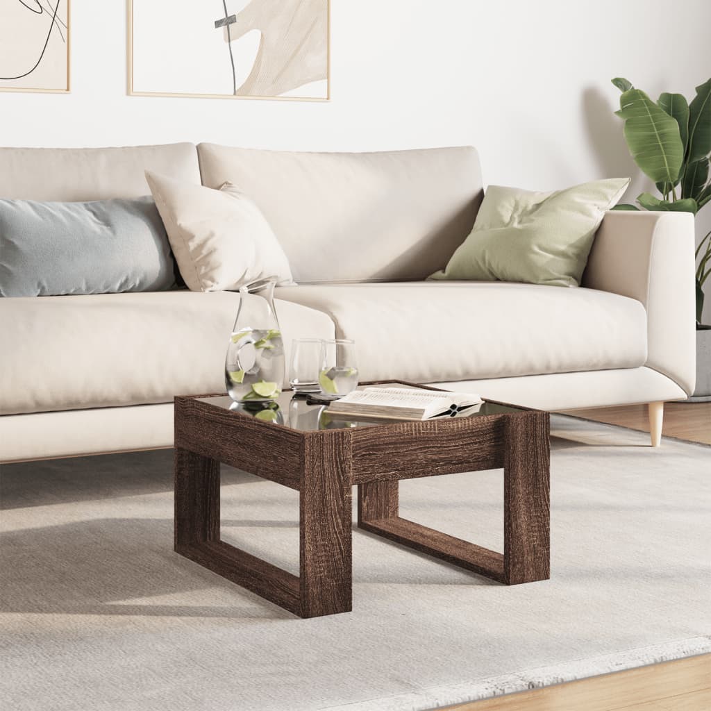 Τραπεζάκι Σαλονιού Άπειρο Φως LED Καφέ Δρυς 50x53x30 εκ. - Pakobazaar