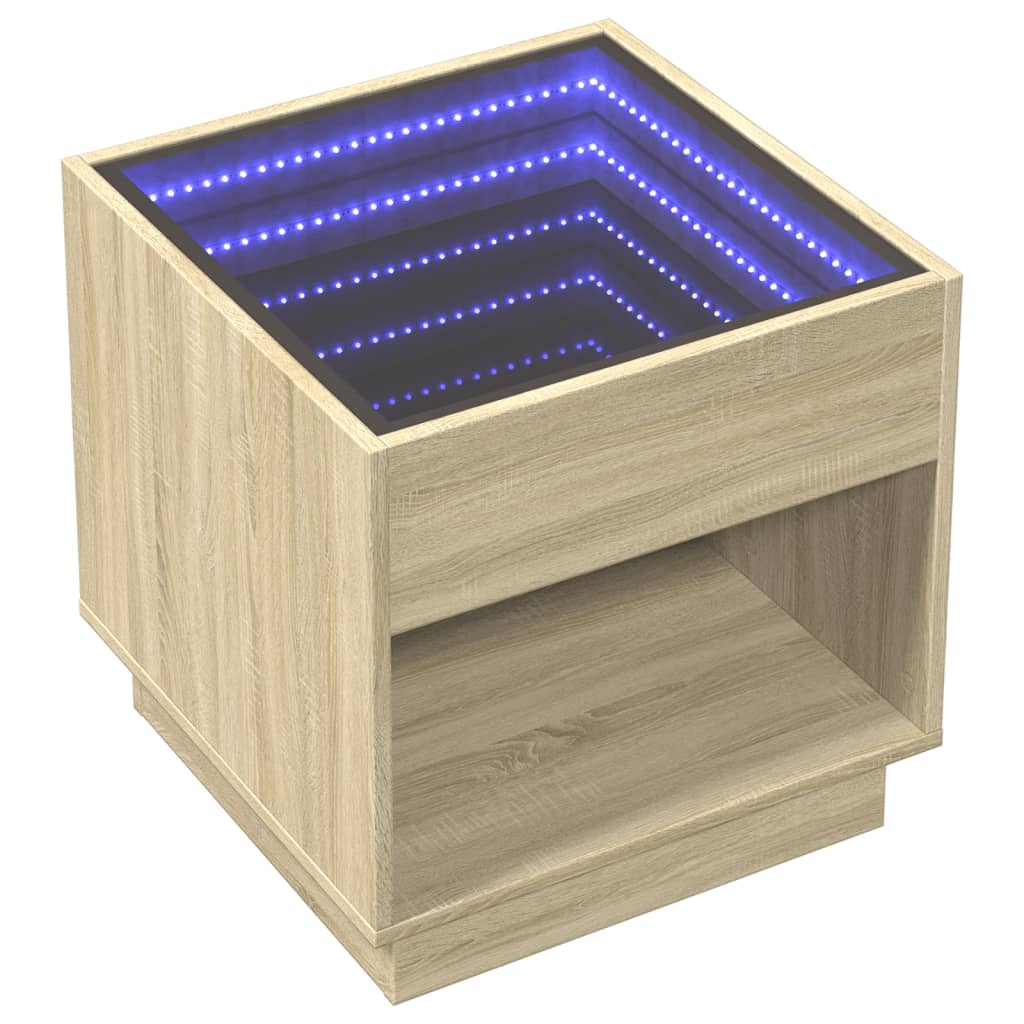 Τραπεζάκι Σαλονιού Άπειρο Φως LED Sonoma Δρυς 50x50x50 εκ. - Pakobazaar