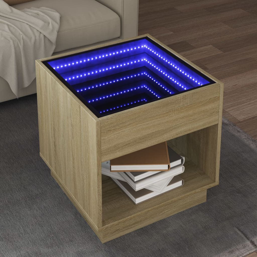 Τραπεζάκι Σαλονιού Άπειρο Φως LED Sonoma Δρυς 50x50x50 εκ. - Pakobazaar