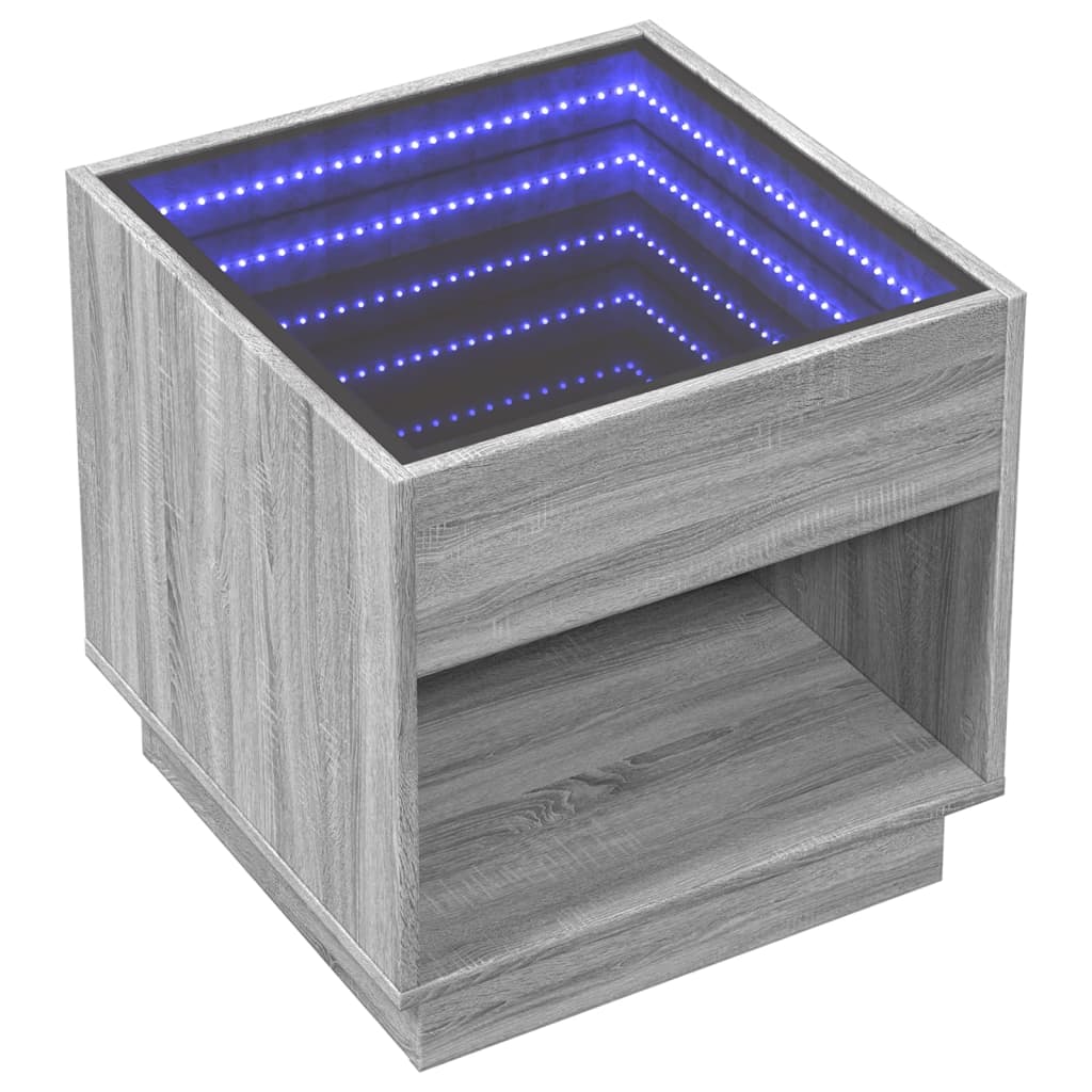 Τραπεζάκι Σαλονιού Άπειρο Φως LED Γκρι Sonoma 50x50x50 εκ. - Pakobazaar
