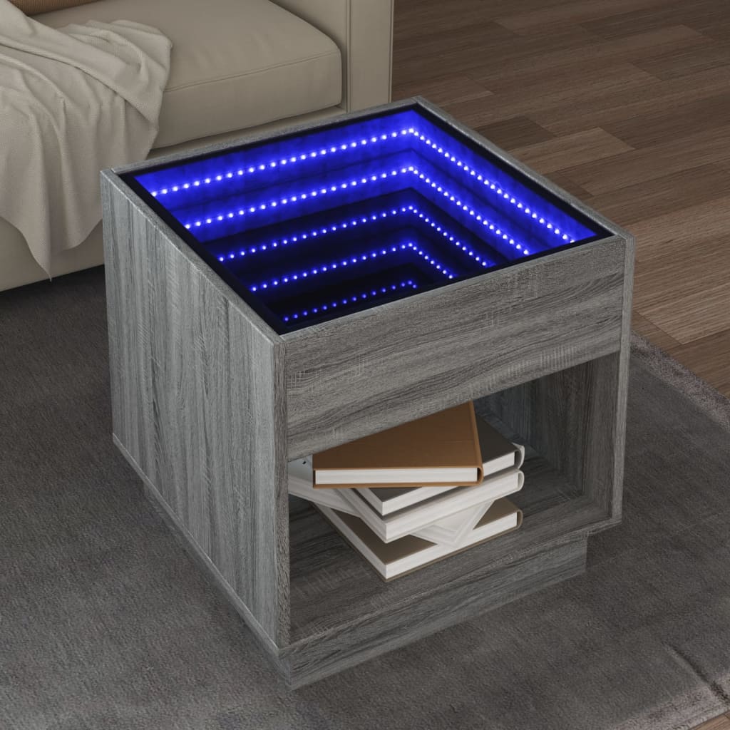 Τραπεζάκι Σαλονιού Άπειρο Φως LED Γκρι Sonoma 50x50x50 εκ. - Pakobazaar