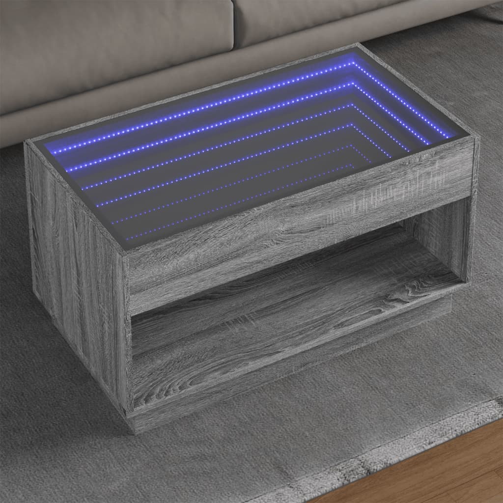 Τραπεζάκι Σαλονιού Άπειρο Φως LED Γκρι Sonoma 90x50x50 εκ. - Pakobazaar